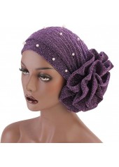 Pearl Flower Desin Violet Turban Hat