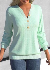 Mint Green tops,Plain Color tops,ROTITA Split Mint Green Long Sleeve Sweatshirt
