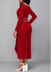 Red dresses,Plain Color dresses,Party dresses,Elegant dresses,ROTITA Contrast Binding Red Round Neck Bodycon Dress