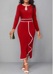 Rotes Rotita-Bodycon-Kleid mit Rundhalsausschnitt und Kontrasteinfassung