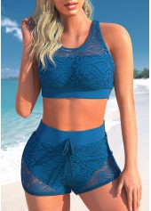 ROTITA Cut Out Lace Stitching Navy Bikini Top-No Bottom