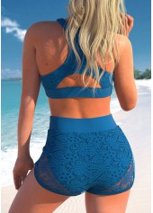 Navy swimwear,Plain Color swimwear,ROTITA Cut Out Lace Stitching Navy Bikini Top