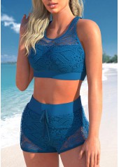 Navy swimwear,Plain Color swimwear,ROTITA Cut Out Lace Stitching Navy Bikini Top