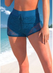 Navy swimwear,Plain Color swimwear,ROTITA Mid Waisted Lace Panel Navy Swim Shorts