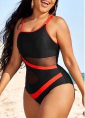 Black swimwear,Contrast Color swimwear,ROTITA Black Contrast Binding One Piece Swimwear