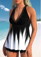 Black swimwear,Ombre swimwear,Striped swimwear,ROTITA Criss Cross Black Ombre Tankini Top