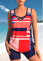 Criss Cross Red Geometric Print Tankini Set