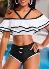 ROTITA Contrast Binding White Mid Waisted Bikini Set