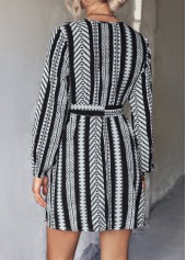 Black dresses,Geometric dresses,Tie Geometric Print Black Belted Dress