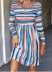 Striped Multi Color Round Neck Dress