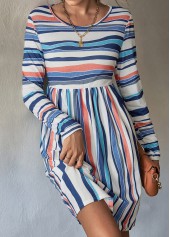 Multi Color dresses,Striped dresses,Geometric dresses,Striped Multi Color Round Neck Dress