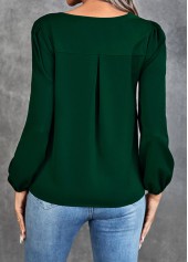 Blackish Green tops,Plain Color tops,Cut Out Blackish Green Round Neck Blouse