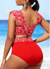 Red swimwear,Floral swimwear,ROTITA Red Floral Print Bikini Top