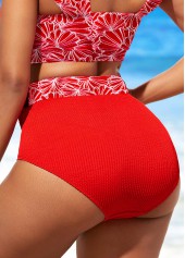 Red swimwear,Floral swimwear,ROTITA Red Floral Print High Waisted Bikini Bottom