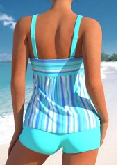 Cyan swimwear,White swimwear,Striped swimwear,ROTITA Cyan Wide Strap Striped Tankini Top