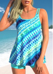 Cyan Tie Dye Print Tankini Set