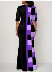 Purple dresses,Black dresses,Geometric dresses,ROTITA Split Geometric Print Purple Maxi Dress