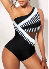 ROTITA Patchwork Black Striped One Piece Swimwear