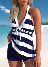 Rotita – Tankini-Oberteil mit Patchwork und Schleife in Marineblau und Streifen-Kein Boden