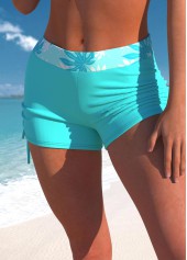 Cyan swimwear,Plants swimwear,ROTITA Cyan Leaf Print High Waisted Swim Shorts