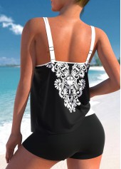 Black swimwear,Tribal swimwear,Floral swimwear,ROTITA Black Double Straps Tribal Print Tankini Top