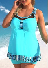 Cyan plus size,Striped plus size,Geometric plus size,Tribal plus size,ROTITA Plus Size Wide Strap Striped Tankini Top