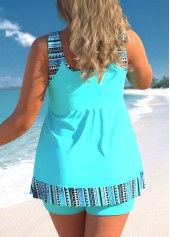 Cyan plus size,Striped plus size,Geometric plus size,Tribal plus size,ROTITA Plus Size Wide Strap Striped Tankini Top