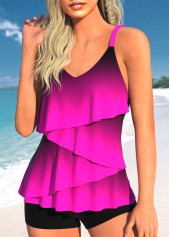 Neon Rose Red swimwear,Ombre swimwear,ROTITA Asymmetry Neon Rose Red Ombre Tankini Top