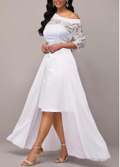 White dresses,Plain Color dresses,ROTITA Lace White One Shoulder Maxi Dress