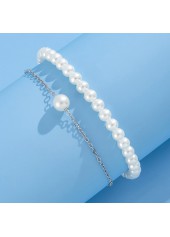 Silver jewelry,Other jewelry,Round Pearl Design Layered Silver Anklet Set