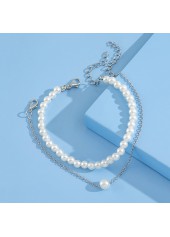 Silver jewelry,Other jewelry,Round Pearl Design Layered Silver Anklet Set