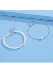 Silver jewelry,Other jewelry,Round Pearl Design Layered Silver Anklet Set