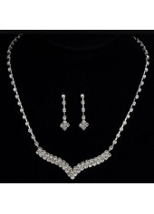 Silver V Shape Zircon Earrings and Necklace