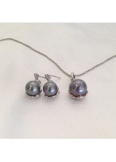 Silver jewelry,Other jewelry,Silver Pearl Round Earrings and Necklace