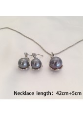 Silver jewelry,Other jewelry,Silver Pearl Round Earrings and Necklace