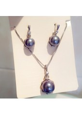 Silver Pearl Round Earrings and Necklace