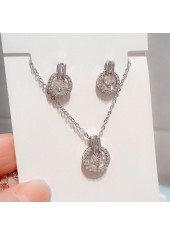 Silver Zircon Round Earrings and Necklace