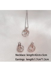 Silver jewelry,Other jewelry,Silver Zircon Round Earrings and Necklace