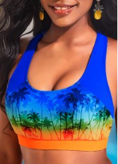 Blue swimwear,Plants swimwear,ROTITA Layered Blue High Waisted Tropical Print Bikini Set