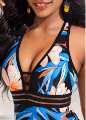Multi Color swimwear,Floral swimwear,Plants swimwear,ROTITA Cut Out Multi Color One Piece Swimwear