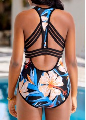 Multi Color swimwear,Floral swimwear,Plants swimwear,ROTITA Cut Out Multi Color One Piece Swimwear