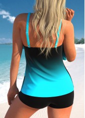 Cyan swimwear,Ombre swimwear,ROTITA Layered Hem Cyan Ombre Tankini Top