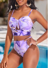 Light Purple swimwear,Marble swimwear,ROTITA Tie Light Purple Marble Print Mid Waisted Bikini Set