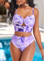 Light Purple swimwear,Marble swimwear,ROTITA Tie Light Purple Marble Print Mid Waisted Bikini Set