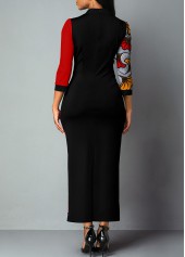 Red dresses,Black dresses,Tribal dresses,Striped dresses,Plants dresses,ROTITA Patchwork African Tribal Print Red Maxi Dress