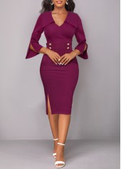 ROTITA Split Dark Reddish Purple Bodycon Dress