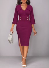 Dark Reddish Purple dresses,Plain Color dresses,ROTITA Split Dark Reddish Purple Bodycon Dress