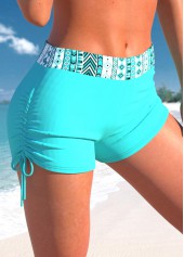 Cyan swimwear,Tribal swimwear,Geometric swimwear,ROTITA Cyan Tribal Print Mid Waisted Swim Shorts