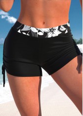 Black swimwear,Floral swimwear,Plants swimwear,ROTITA Bowknot Black Floral Print Bikini Top