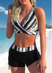 Black swimwear,Tie Dye swimwear,ROTITA Criss Cross Black Tie Dye Print Bikini Top